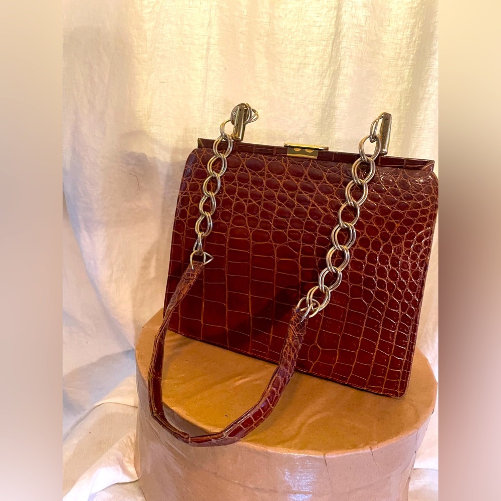Authentic Crocodile Handbag, updated Vintage Beauty with chain strap at 35”.